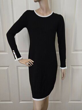 Neiman Marcus Long Sleeve Knit Dress SZ S Black & White